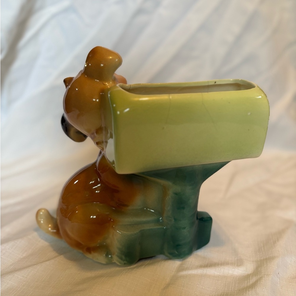 Vintage Ceramic Dog Figurine with Mailbox Planter - Picture 3 of 10